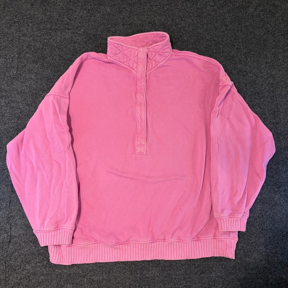 Aerie Pink Quilted Mock Neck Snap Button Pullover Sweatshirt Large